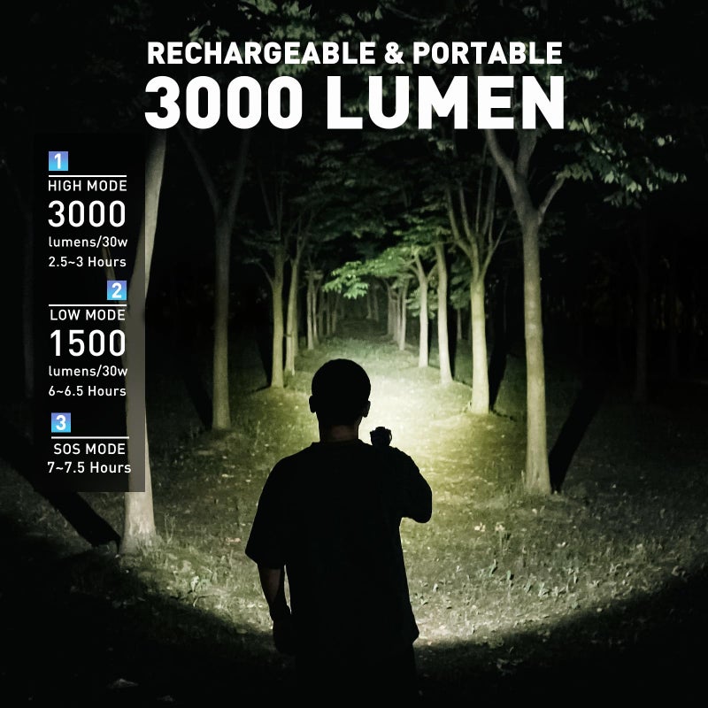 GOODSMANN Rechargeable Spotlight Flashlight LED Handheld Spot Lights Outdoor Portable IP67 Waterproof Searchlights Marine Spot Lights up to 3000 Lumen for Hiking, Boating, Hunting - Image 2